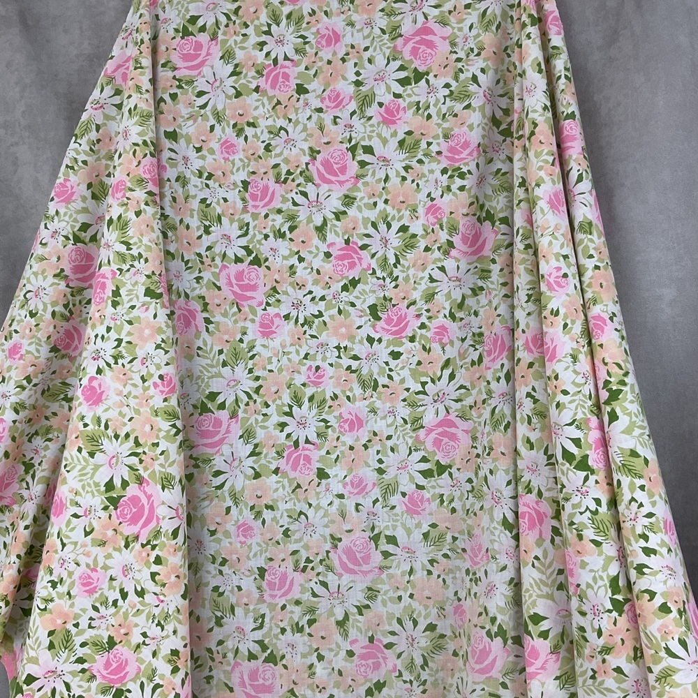 Reclaimed vintage flower power garden floral cotton blend fabric 74”x 80”